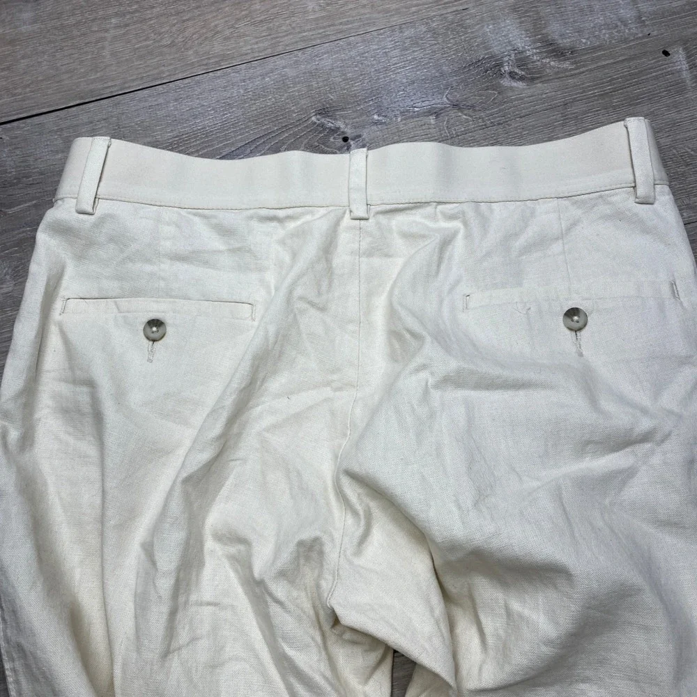 Haggar Comfort Luxe Pant Men 36x30 Cream Linen Blend Straight Fit Wide Leg Beach